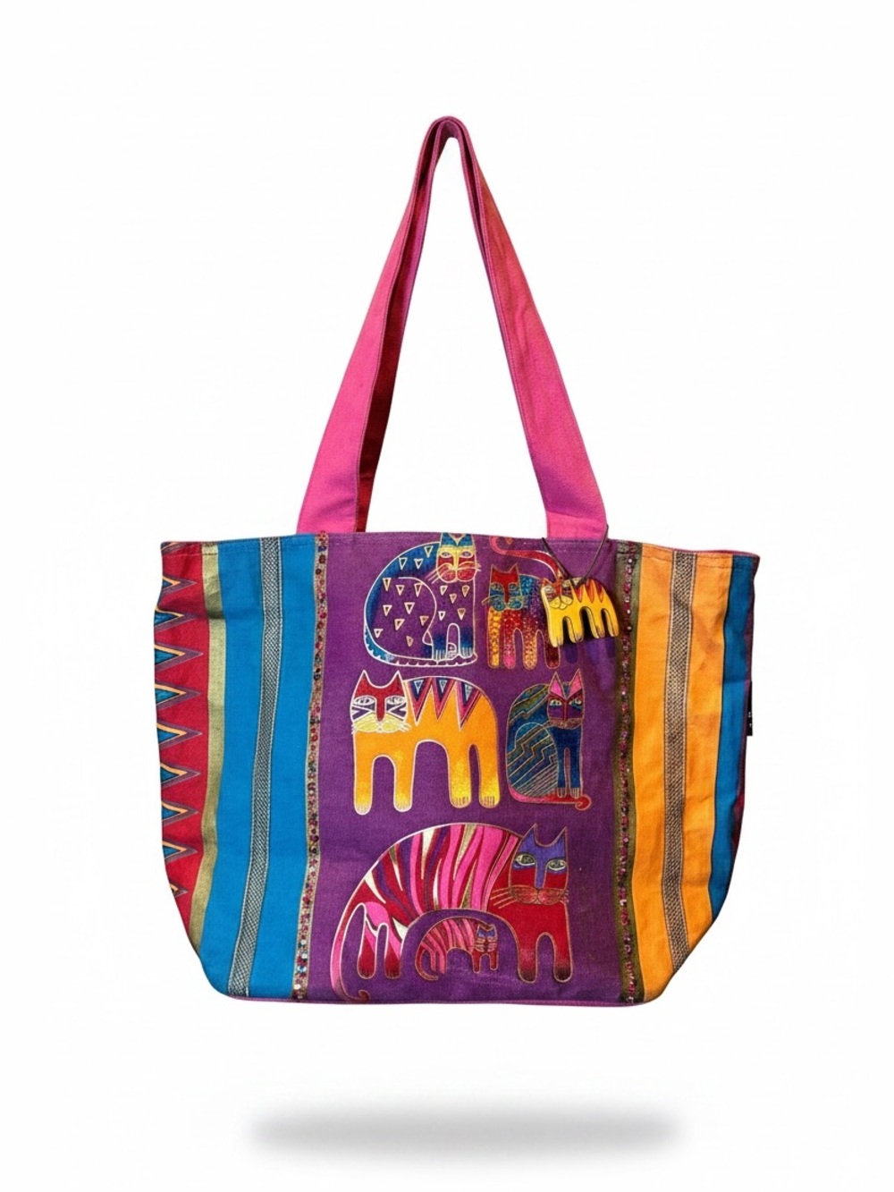 Laurel Burch Large Colorful Cat Patchwork Tote Bag